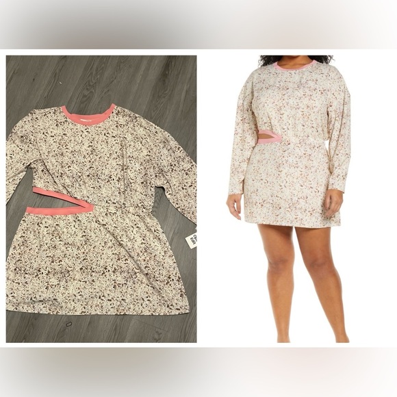 Open Edit Dresses & Skirts - Open Edit Floral Long Sleeve Dress with Pink Accents